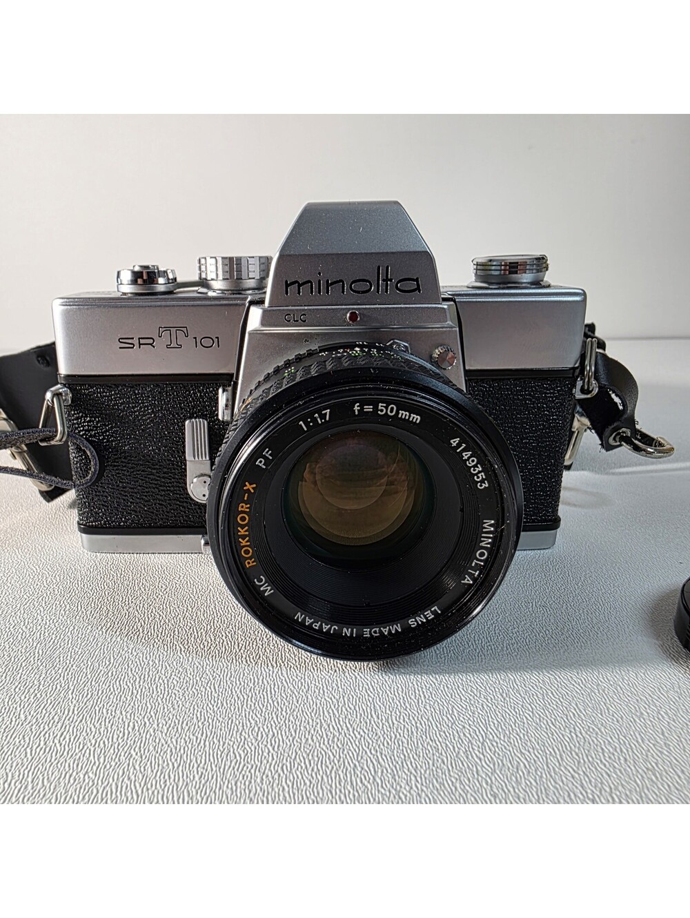 Minolta SRT 101 35mm Film Camera MC Rokkor PF 50mm F/1.7 W/Minolta  Strap